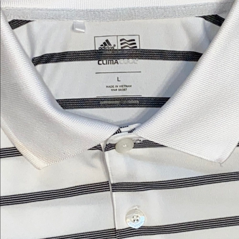 Adidas Clima cool white black stripes golf shirt L - Picture 2 of 5